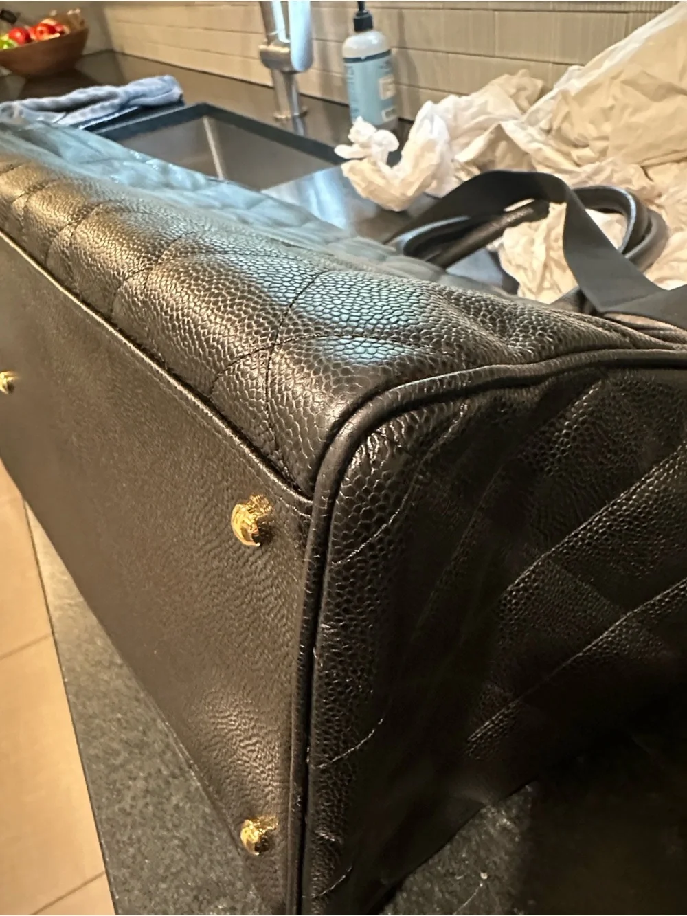 Chanel Timeless CC Black Quilted Caviar Leather Bowler XL